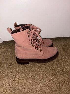 Anthropologie Blush Pink Suede Lace-Up Ankle Boots
